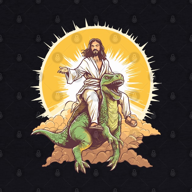 Jesus Riding a Dinosaur Funny Meme by DanielLiamGill